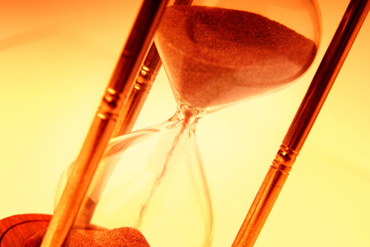 An hourglass counts down as time passes.